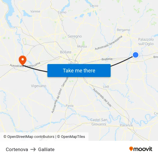 Cortenova to Galliate map