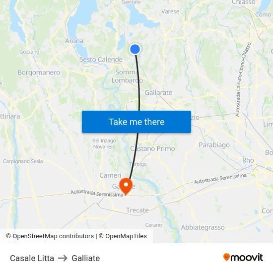 Casale Litta to Galliate map