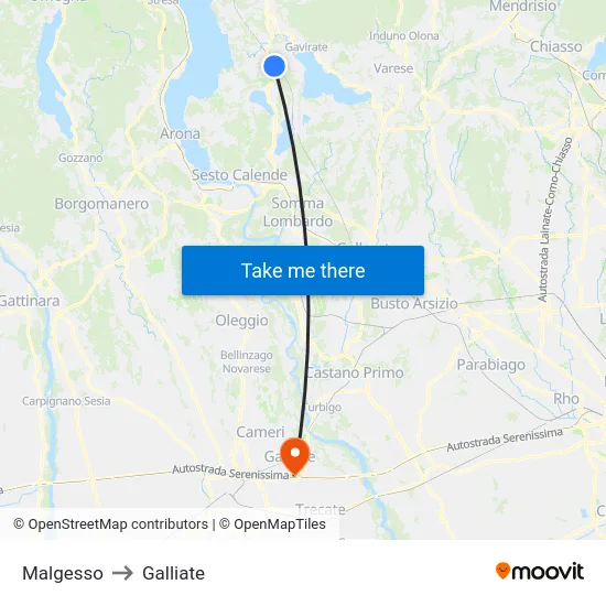 Malgesso to Galliate map