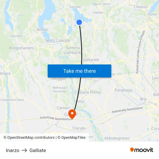 Inarzo to Galliate map