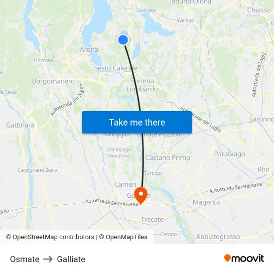 Osmate to Galliate map