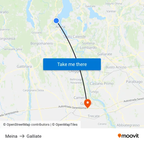 Meina to Galliate map
