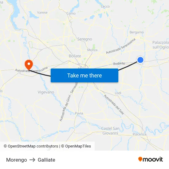 Morengo to Galliate map