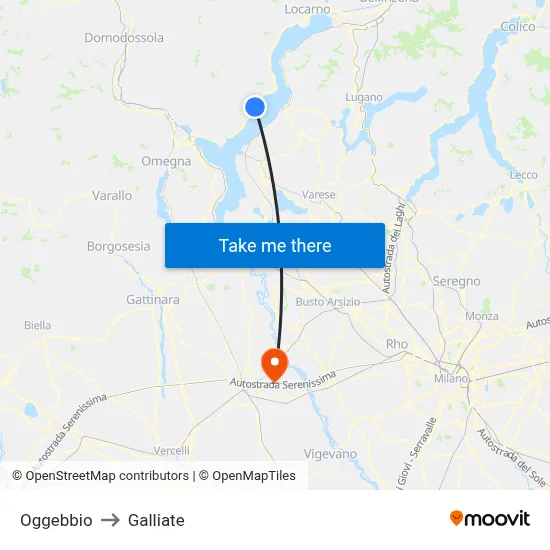 Oggebbio to Galliate map