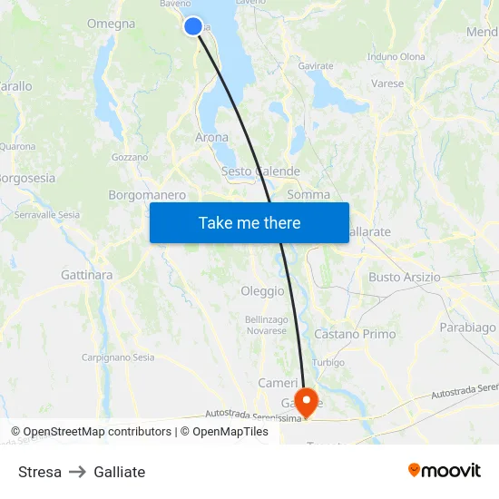 Stresa to Galliate map