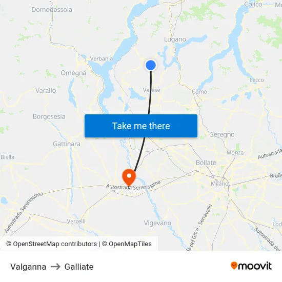 Valganna to Galliate map