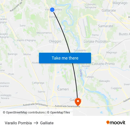 Varallo Pombia to Galliate map
