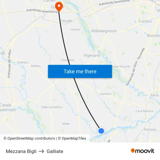 Mezzana Bigli to Galliate map