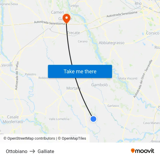 Ottobiano to Galliate map