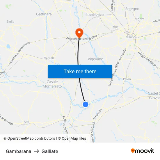 Gambarana to Galliate map