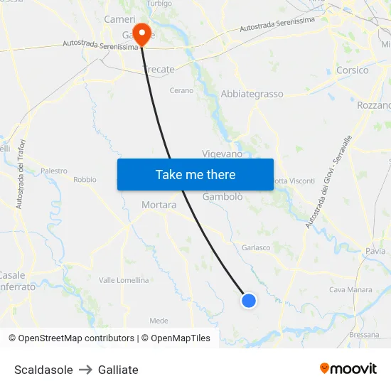 Scaldasole to Galliate map
