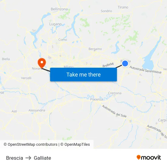 Brescia to Galliate map