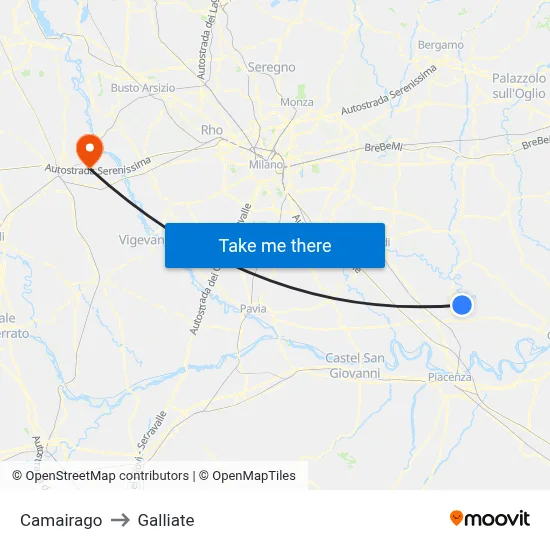Camairago to Galliate map