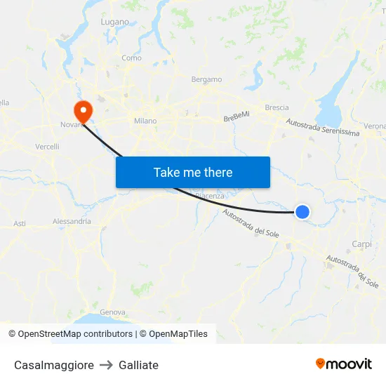 Casalmaggiore to Galliate map