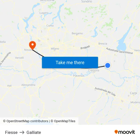 Fiesse to Galliate map