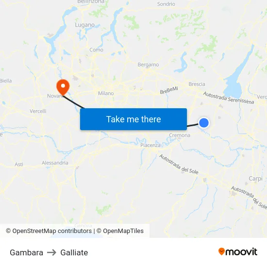 Gambara to Galliate map