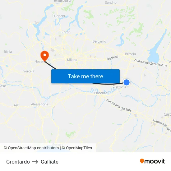 Grontardo to Galliate map