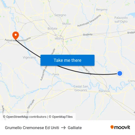 Grumello Cremonese Ed Uniti to Galliate map