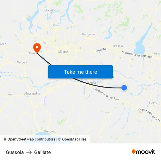 Gussola to Galliate map