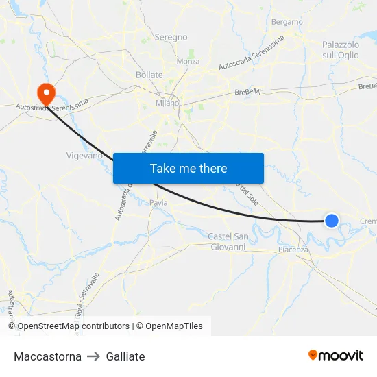 Maccastorna to Galliate map