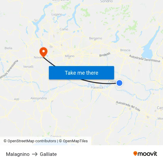 Malagnino to Galliate map