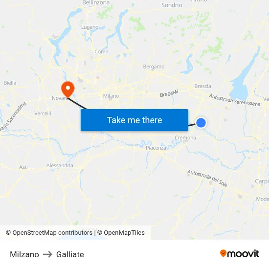 Milzano to Galliate map