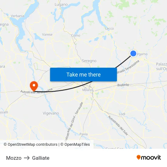 Mozzo to Galliate map