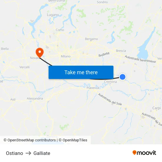 Ostiano to Galliate map