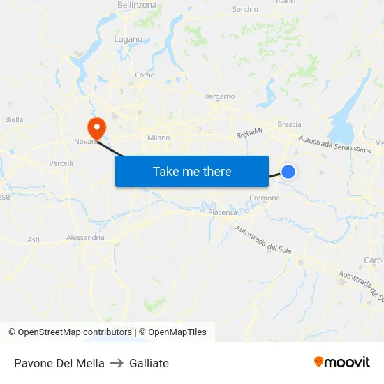 Pavone Del Mella to Galliate map