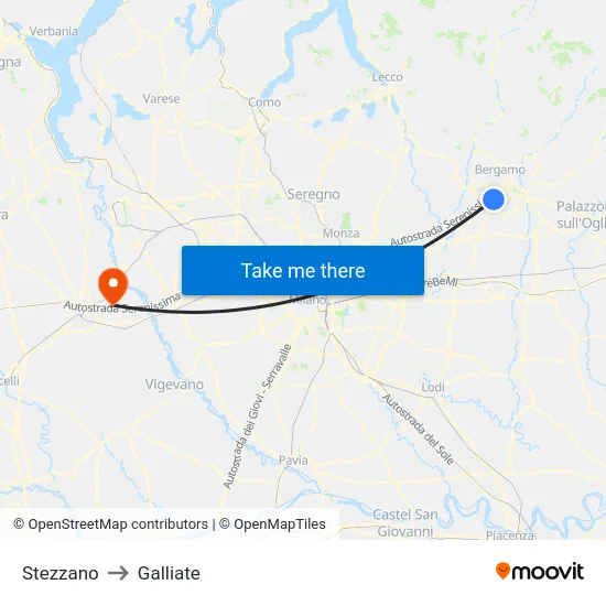 Stezzano to Galliate map