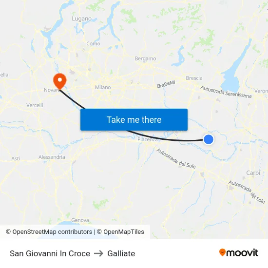 San Giovanni In Croce to Galliate map