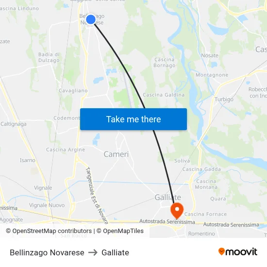 Bellinzago Novarese to Galliate map