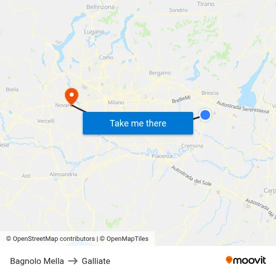 Bagnolo Mella to Galliate map