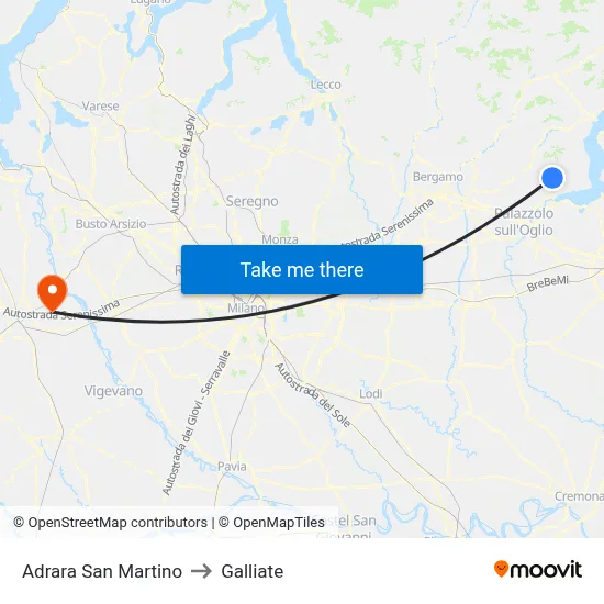 Adrara San Martino to Galliate map