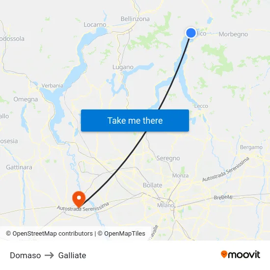 Domaso to Galliate map