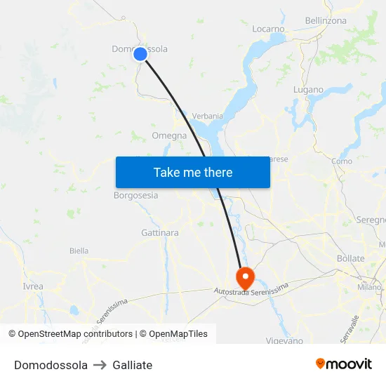 Domodossola to Galliate map