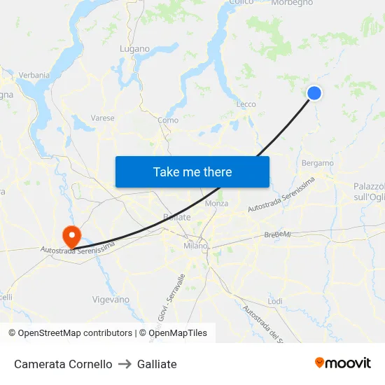Camerata Cornello to Galliate map