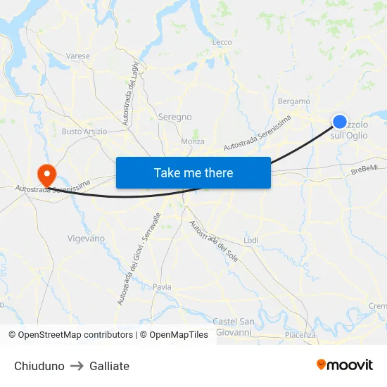 Chiuduno to Galliate map