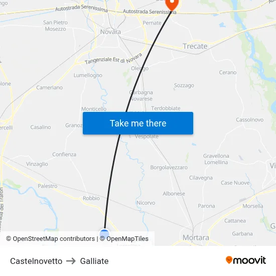 Castelnovetto to Galliate map