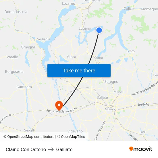 Claino con Osteno to Galliate map