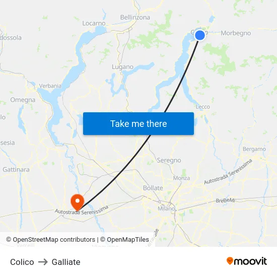 Colico to Galliate map