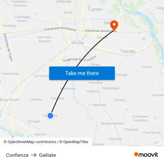 Confienza to Galliate map