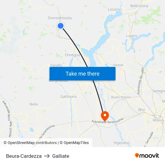 Beura-Cardezza to Galliate map