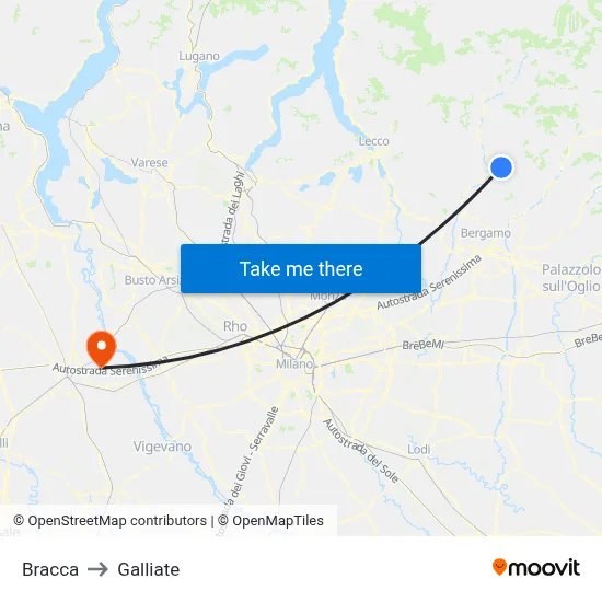 Bracca to Galliate map