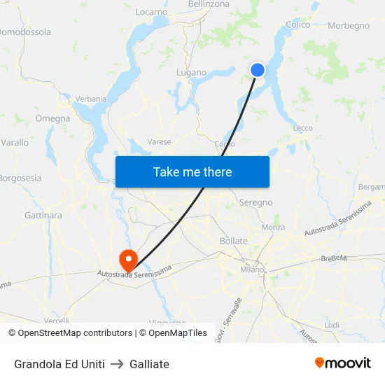 Grandola Ed Uniti to Galliate map