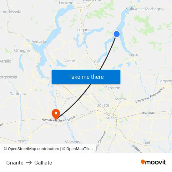 Griante to Galliate map