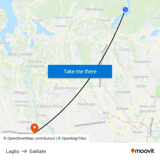 Laglio to Galliate map