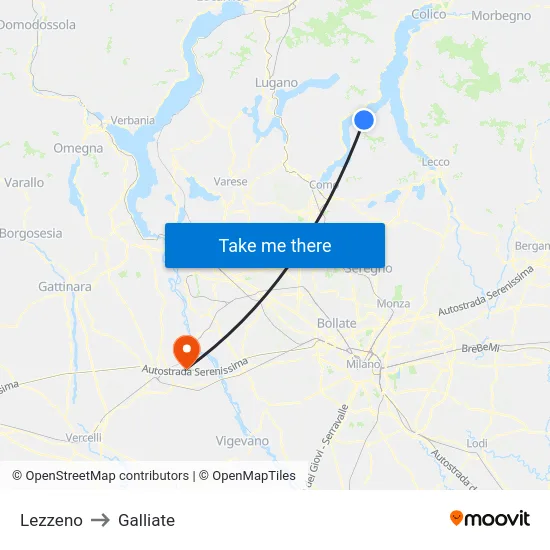 Lezzeno to Galliate map