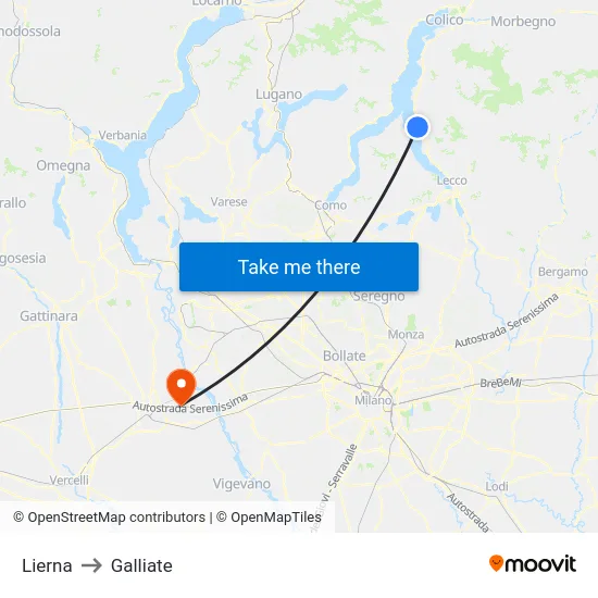 Lierna to Galliate map