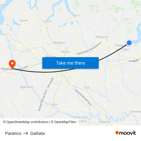 Paratico to Galliate map